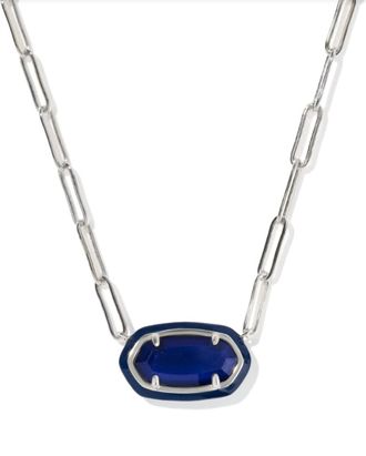 Kendra Scott Womens Elisa Enamel Frame Paperclip Necklace In Silver Navy Mother Of Pearl