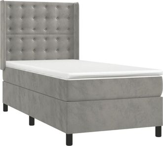 vidaXL Cama Box Spring Colch&oacute;n Y Led Terciopelo Gris Claro 90x200 Cm Vidaxl