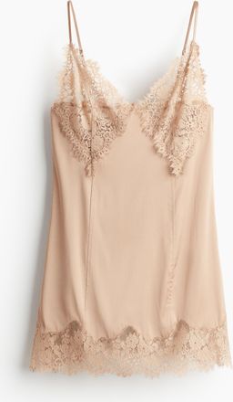 H&M Satinkleid mit Spitzenbesätzen - Beige