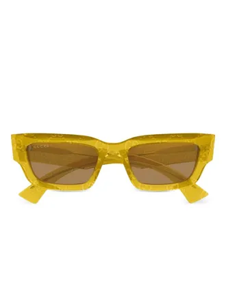 Gucci rectangle logo sunglasses - men - Acetate - 52 - Yellow