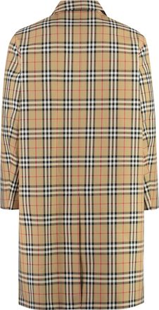 Burberry Mens Checked Cotton Trench Coat Beige Raincoats
