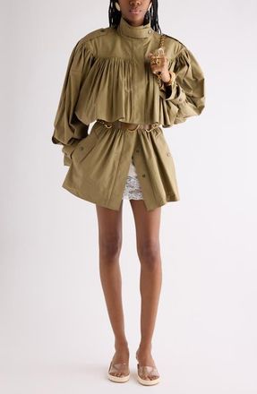 Chlo&eacute; Gathered Cotton Poplin Minidress in Amber Olive at Nordstrom, Size 6 Us