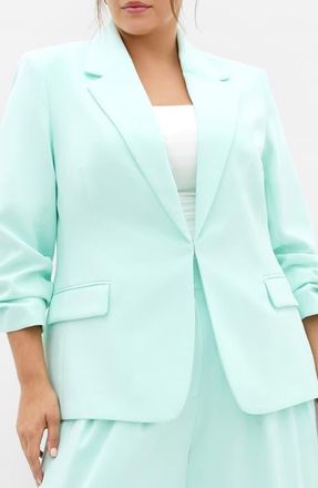 City Chic Abbie Ruched Sleeve Blazer in Spearmint at Nordstrom, Size 16W
