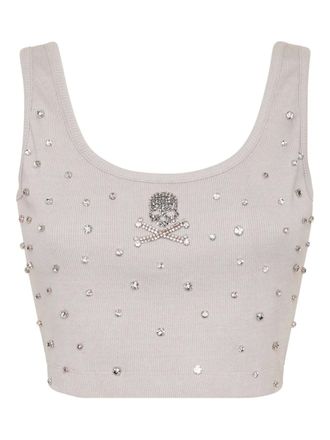 Philipp Plein rhinestone-embellished top - Grey