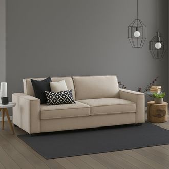 Talamo Italia Sof&aacute; Fijo Dm&eacute;ne, Gran Sof&aacute; De 2 Plazas, 100% Made In Italy, Sof&aacute; De Sal&oacute;n En Tela, Con Reposabrazos Delgados, Cm 180x95h90, Beige - Dmora