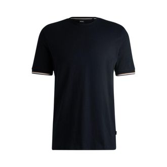 BOSS Cotton-jersey T-shirt with signature-stripe cuffs