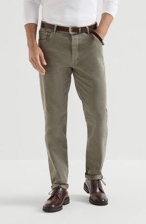 Brunello Cucinelli Garment-dyed comfort lightweight denim traditional fit five-pocket trousers in Military at Nordstrom, Size 62 It