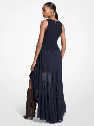 Michael Kors Georgette Smocked High-Low Dress