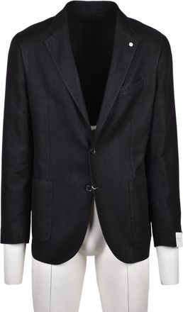 L.B.M. 1911 Black Linen Cotton Men Blazer Jacket