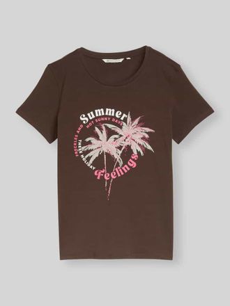 Tom Tailor Denim Regular Fit T-Shirt aus reiner Baumwolle mit Motiv-Print in Schoko Melange, Gr&ouml;&szlig;e XL