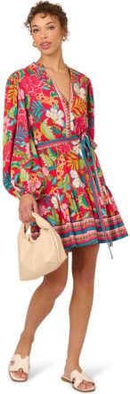 Adrianna Papell Womens Short Printed Rayon Dress - Red - Size 16 UK