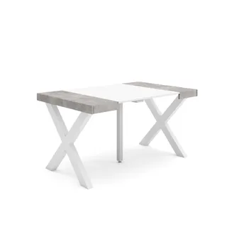 Skraut Home Skraut Home - Mesa Consola Extensible, Mesa Comedor Plegable, 140, Para 6 Comensales, Patas Madera Maciza, Estilo Moderno, Blanco Y Gris Cemento