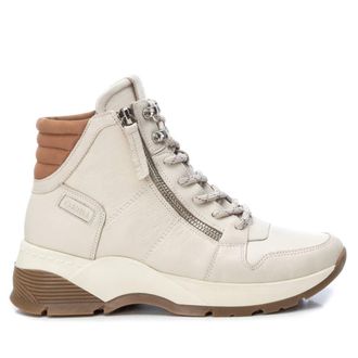 Xti Womens Leather Sport Booties 160221 Ice - Round Toe, Side Zipper and Lace-Up