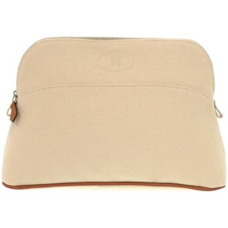 Herm&egrave;s Beige Brown Cotton Leather Pouch (Pre-Owned)