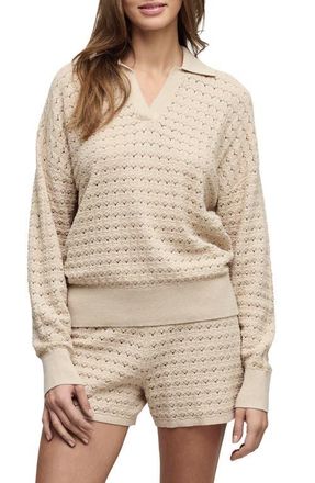Barefoot Dreams Heathered Cotton Tulip Pointelle Collared Pullover in Stone at Nordstrom, Size X-Small