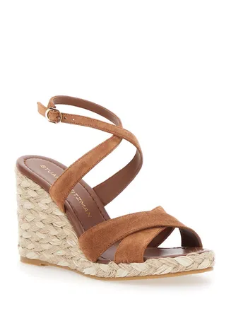 Stuart Weitzman Womens Wedge Sandals Aliyssa Brown Calf Leather