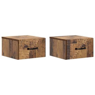 vidaXL Mesita De Noche De Pared Con Caj&oacute;n 2 Pcs Madera Envejecida Vidaxl