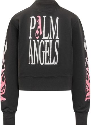 Palm Angels Black Graphic Mock Collar Sweater