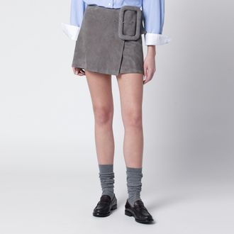 Ami Grey suede mini skirt with large buckle belt