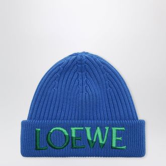Loewe Berretto blu elettrico in lana con ricamo logo