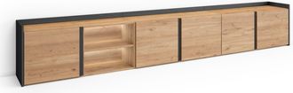 Skraut Home Skraut Home - Mueble Tv, Televisi&oacute;n, Muebles De Sal&oacute;n, Almacenaje, 309x35x50cm, Para Tv Hasta 80, Led, Estilo Moderno, Roble Y Negro