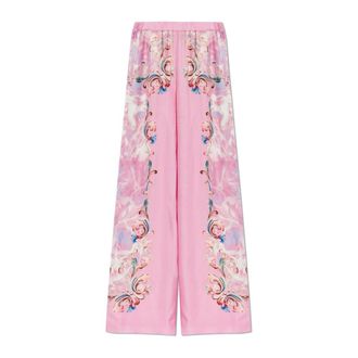 Versace Jeans Couture Wide Trousers, female, Pink, Size: 2XS Satin Wide-Leg Trousers