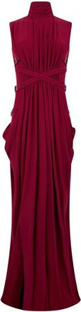 Alberta Ferretti Lange jurk met kraag - Dames - Avondkleed - Rood - S - Kleedjes