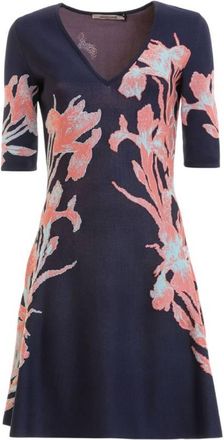 Roberto Cavalli Floral Jacquard V-Neck Dress, Brand Size 44 ( US Size 10 )