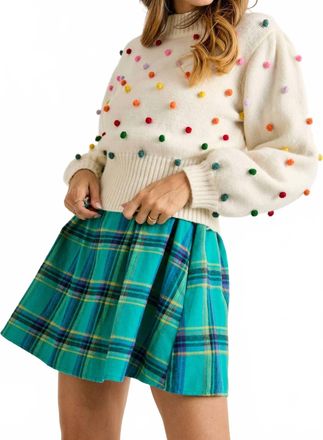 Bibi Rainbow Pom Pom Sweater In White