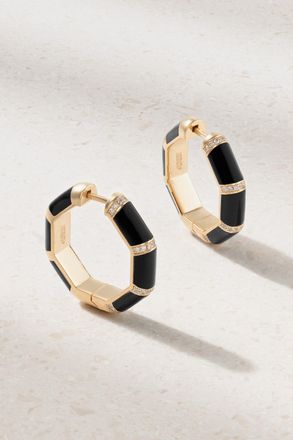 L'atelier Nawbar Orecchini A Cerchio In Oro 18 Carati Con Onice E Diamanti Bamboo