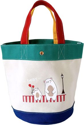 Generic Canvas Bucket Bag for Home Organisation and Kitchen Tidying Stylish Cotton Tote with Cartoon Design for Daily Use and Travel (White, 7.87 &times; 8.27 &times; 9.8