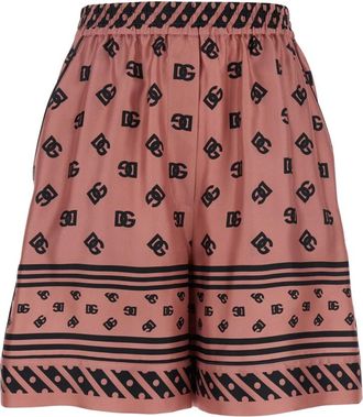Dolce & Gabbana Roze Zijden Bermuda Shorts met DG Logo - Dames - Bermuda - Roze - 2XS - Korte Broeken