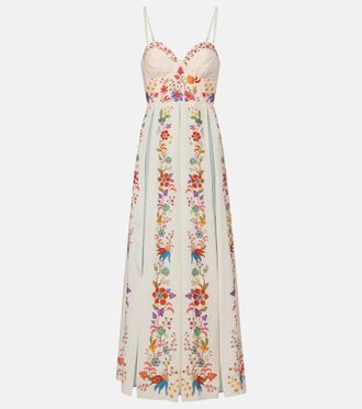 Farm Rio Floral pleated cotton-blend maxi dress