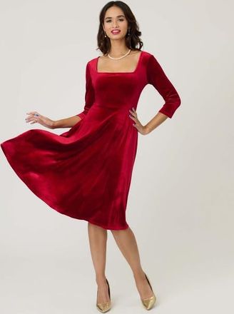 Unique Vintage Square Neck Pleated Swing Dress in Red at Nordstrom, Size X-Small