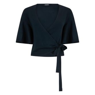 Jacquemus T-Shirts, female, Blue, Size: XS The Paysan Ruffled Top