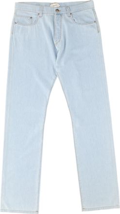 Versace Light Wash Denim Jeans with Calf Leather Trim