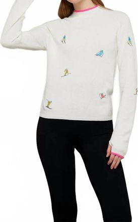 Brodie Ditsy Ski Embroidery Mockneck Sweater In White