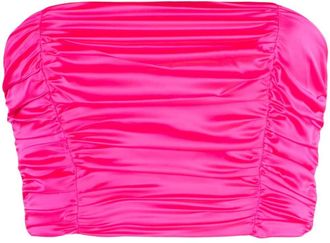 Rotate ruched satin cropped top - women - Polyester/Recycled Polyester/Polyester/Spandex/Elastane - 40 - Pink