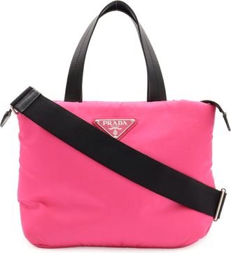 Prada Black Pink Tessuto Nylon Leather Handbag Shoulder Bag Tote Bag (Pre-Owned)