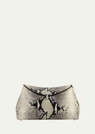 Toteme T-Lock Python-Print Leather Clutch Bag