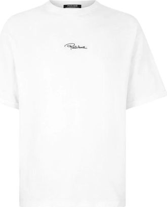 Roberto Cavalli Geborduurd Logo Katoenen T-shirt - Heren - T-shirts - Wit - L - Katoen - Tops