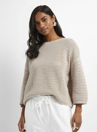 Contemporaine Womens 3/4-sleeve openwork crocheted sweater
