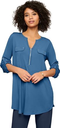 Roaman's Zip Front Ultrasmooth Fabric Tunic in Dusty Indigo at Nordstrom, Size 16