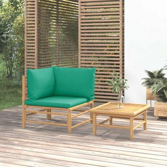 vidaXL Set De Muebles De Jard&iacute;n 2 Piezas Bamb&uacute; Con Cojines Verde Vidaxl