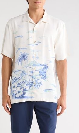 Tommy Bahama Hideaway Cove Silk Camp Shirt in Continental at Nordstrom, Size Xxx-Large