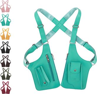 Generic Premium Leather Adjustable Underarm Shoulder Bag for Men - Anti-Theft Crossbag Sling with Hidden Pocket, for Travel & Cycling (Bright Green)