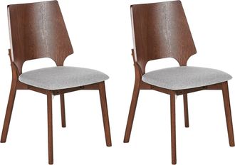 Beliani Conjunto De 2 Sillas De Poli&eacute;ster Madera De Caucho Gris Claro Madera Oscura Abee
