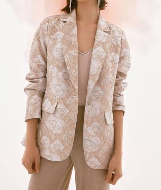 Joseph Ribkoff Floral Long Sleeve Blazer Jacket In Beige/silver