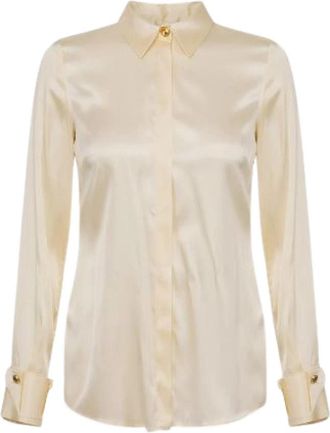 Elisabetta Franchi Poplin Blouse met Strik - Dames - Overhemden - Beige - XL - Leer - Overhemden