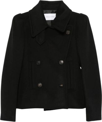 7 For All Mankind Double-breasted Wool Jacket - Dames - Mantel - Zwart - M - Wol - Jassen
